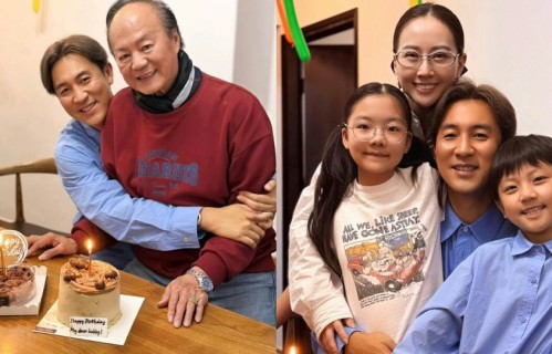 恭喜！香港知名视帝46岁生日三代同堂，紧抱79岁父亲狄龙