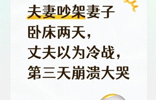 夫妻吵架妻子卧床两天，丈夫以为冷战，第三天崩溃大哭